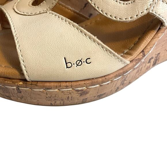 BOC Born Concept Sandals Womens Slingback Cork Wedge Beige Leather Strappy 10M - Picture 6 of 11
